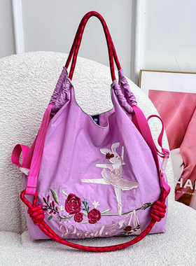 日系ball chain环保布袋高圆圆同款小众刺绣尼龙购物袋手提单肩包