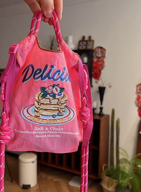 日本ball chian刺绣环保尼龙购物袋女mini款迷你手提袋儿童斜挎包