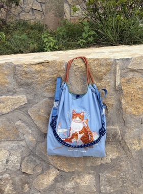 日韩时尚单肩斜跨包手提袋刺绣环保购物袋旅行大容量包女包