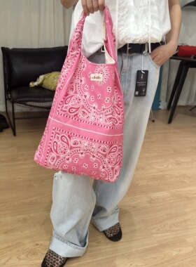 韩国东大门时尚大容量托特包腰果花复古水洗单肩包印花布包女包