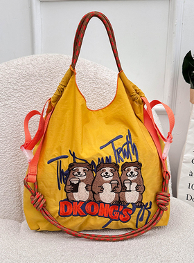 ball chain环保袋刺绣新款狗熊尼龙斜跨单肩包购物袋休闲大容量包