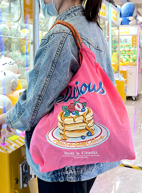 高圆圆同款日系小众托特包大容量环保布袋刺绣尼龙购物袋手提单肩