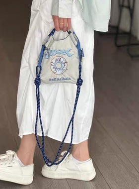 高圆圆同款ballchain购物袋刺绣mini灰色胸章兔尼龙环保袋手拎包