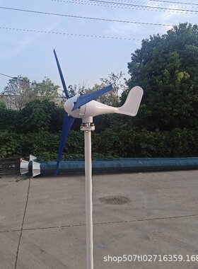 小型风力发电机100W12v蓝色3/5叶片风光互补太阳能路灯新能源