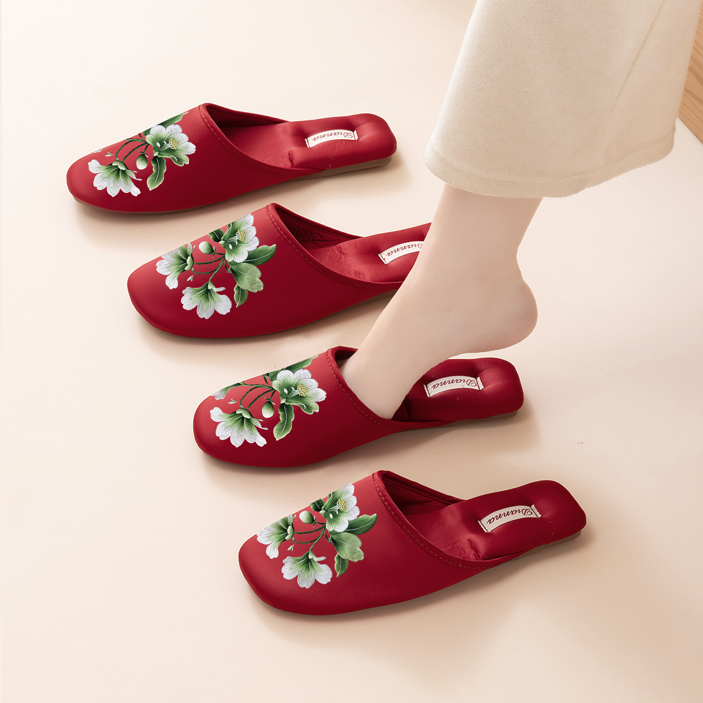 情侣居家拖鞋高级感缎面包头舒适保暖秋冬棉拖鞋结婚拖鞋喜庆陪嫁