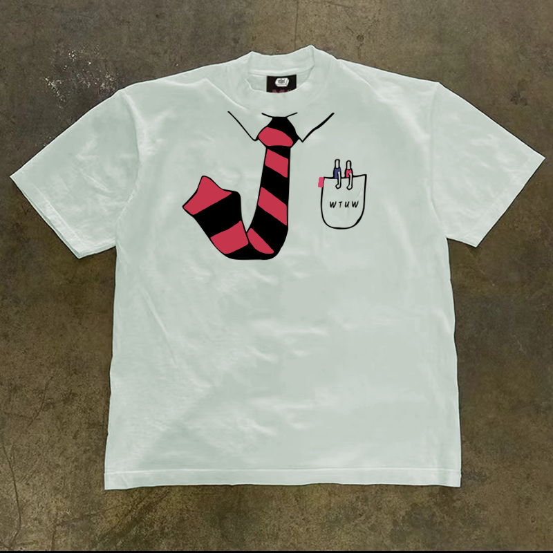 外贸尾货~限时清仓捡漏美式领带印花纯棉短袖T恤男女街头休闲百搭