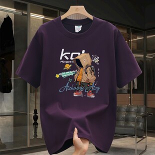 搞钱做慈善~特大码300斤美式痞帅纯棉短袖T恤男女夏季百搭上衣潮