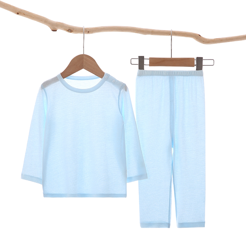 宝宝竹纤维棉空调服睡衣套装超薄儿童家居服打底内衣无骨透气大码