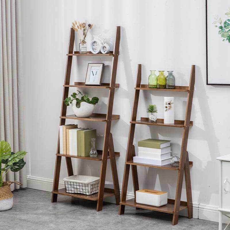 斜梯形置物架竹庭书架靠墙现代简约书架落地书房创意展示架实木架