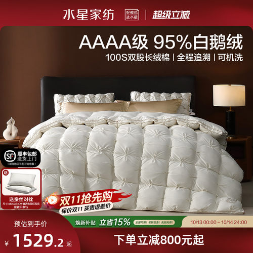 水星家纺100S双股长绒棉95鹅绒被