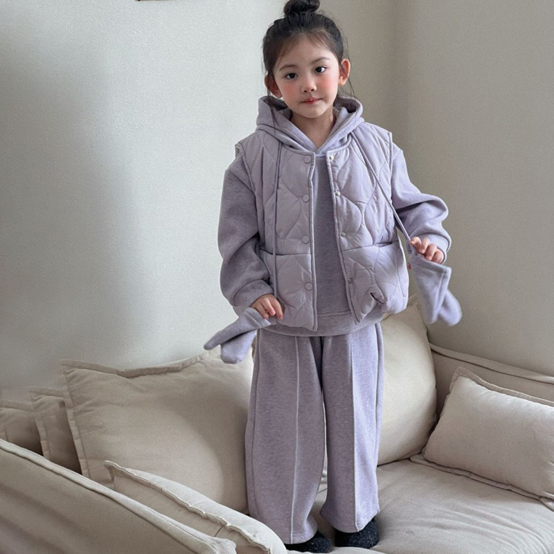 女童冬季新款2025套装韩版加绒加厚新款卫衣儿童中小童马甲四件套