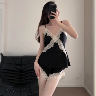 性感带胸垫睡衣女夏季冰丝吊带短裤两件套装背心宽松高级感可外穿