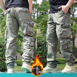 保暖棉裤 男宽松直筒大码 冬季 加厚户外多口袋男式 加绒工装 休闲裤 裤