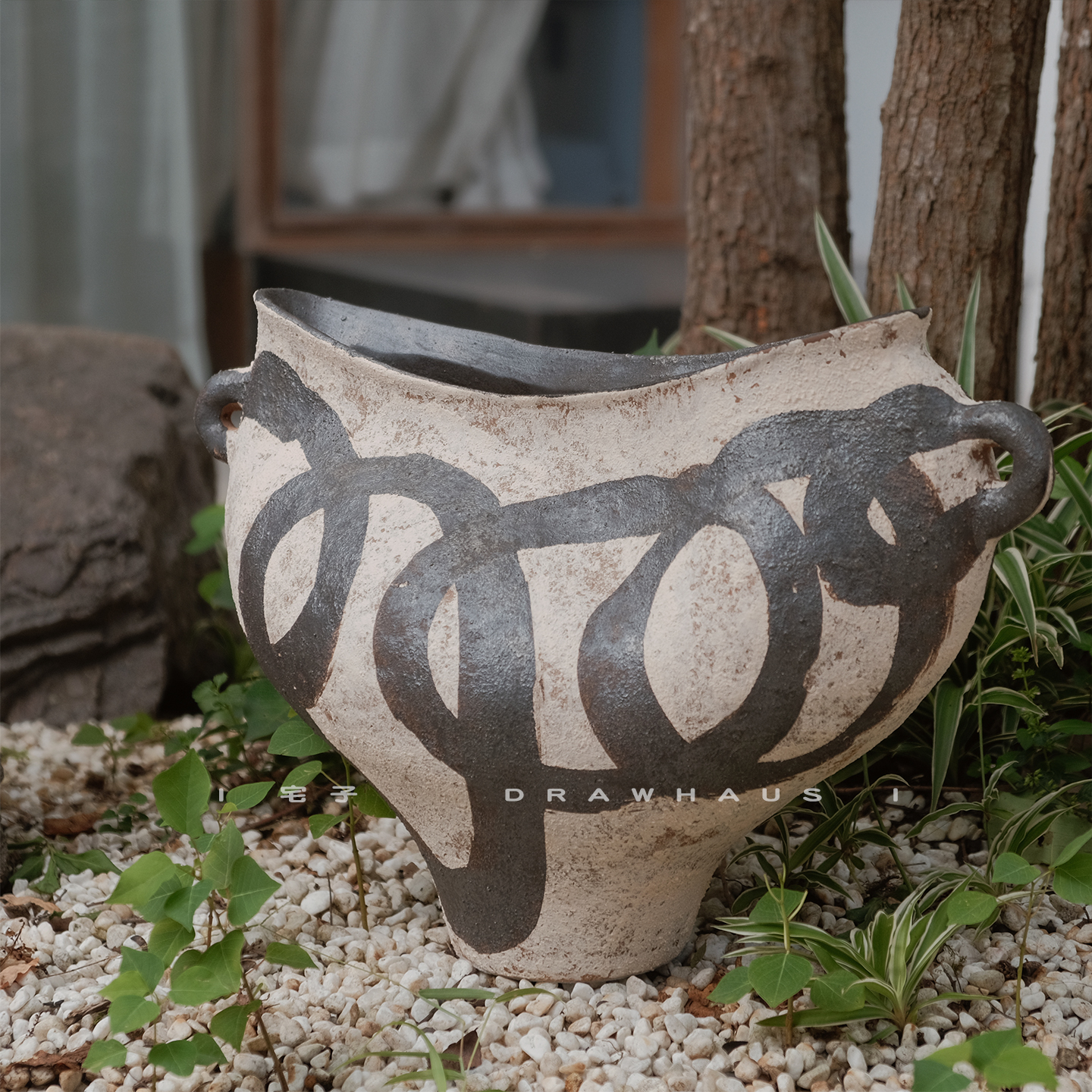 宅子侘寂风景德镇手绘花瓶摆件复古陶瓷高级感玄关酒店客厅插花器