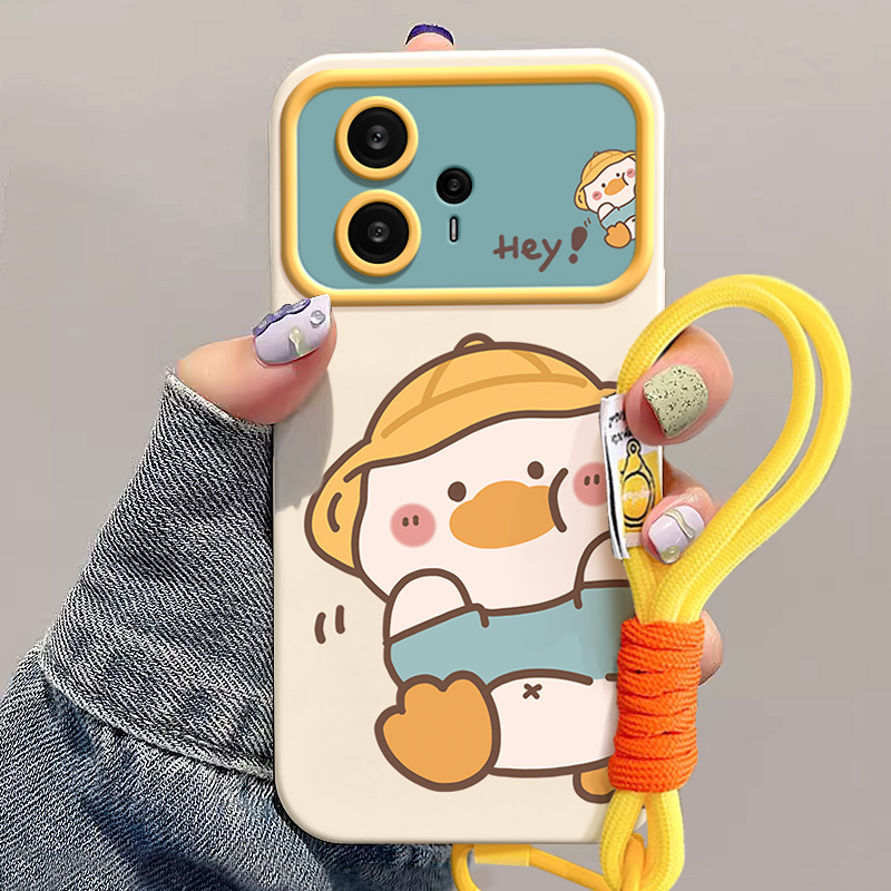 卡通油画鸭子带挂绳手腕手机壳