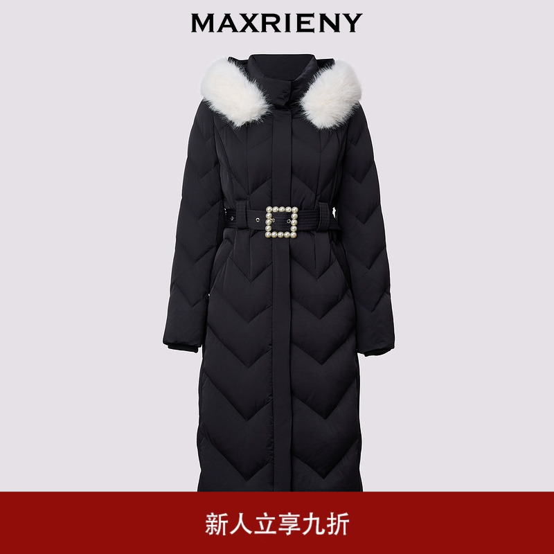 MAXRIENY精致优雅感羽绒服长款日字扣收腰设计冬新款保暖外套女