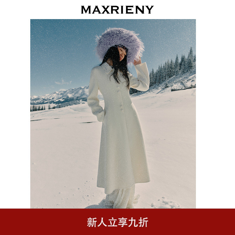 MAXRIENY极简赫本风羊毛大衣女秋新款法式复古中长