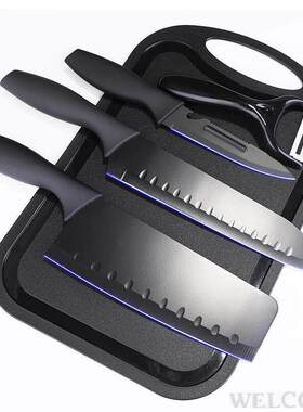 Black steel kitchen knife cutting board set Kitchen