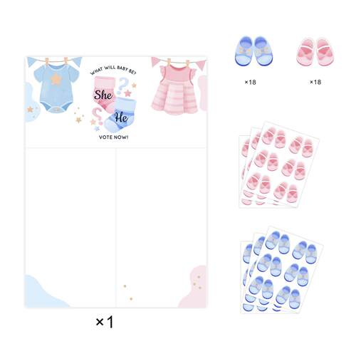 HE OR SHE 小衣服宝宝性别揭示派对投票贴纸海报 BABY SHOWER