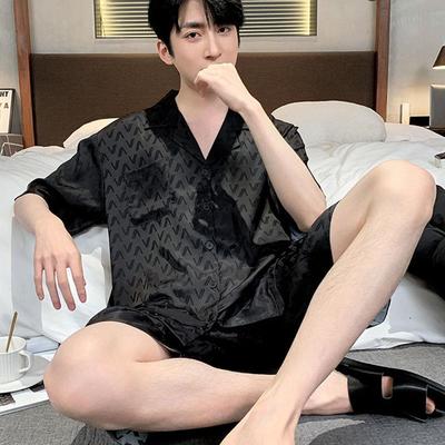 男士睡衣夏季冰丝绸短袖