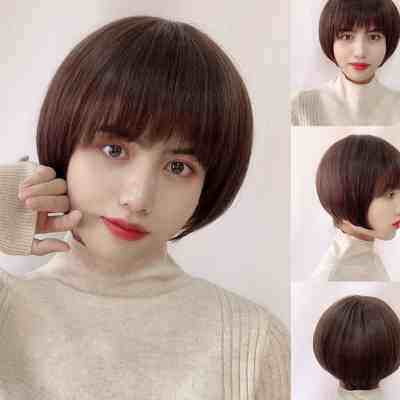 假发女短发真人发丝波波头全头套自然时尚中老年妈妈修脸内扣发型