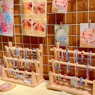 幼儿园手工串珠展示架环创材料包木质置物架美工区域摆件小班作品