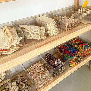 幼儿园透明收纳筐 美工区美术室环创手工材料收纳盒 区域分类托盘