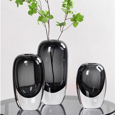 包邮简约现代水晶玻璃花器圆润厚重样板房装饰玄关餐厅家居软装饰