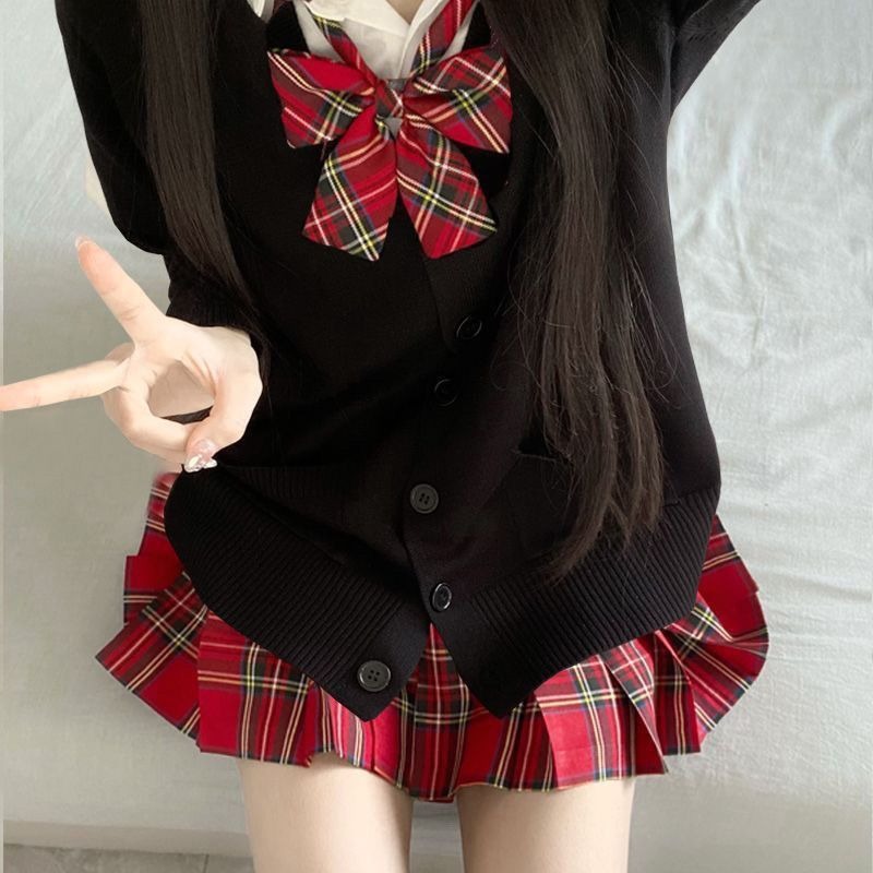 爆款原创jk制服韩系可爱少女感衬衣针织开衫半身百褶裙学院风秋季