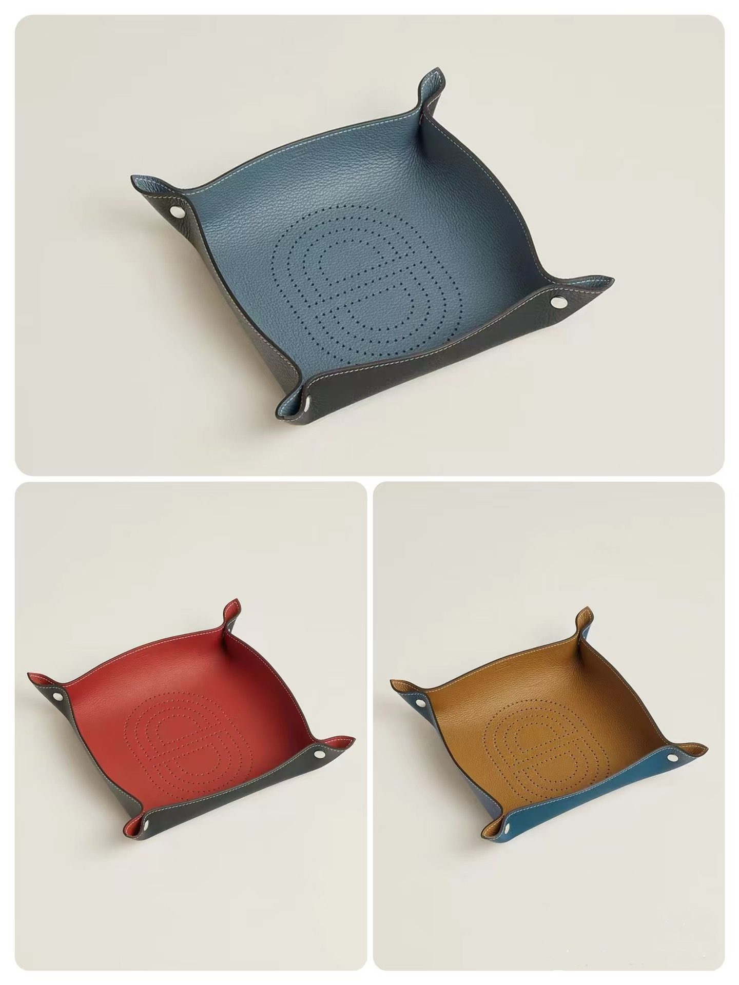 真皮置物收纳盘H家钥匙首饰饰品文玩J化妆品桌面摆件玄关杂物盒