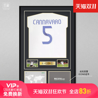 小李子:卡纳瓦罗亲签皇马团队之星复古主场球衣（含ICONS证书）