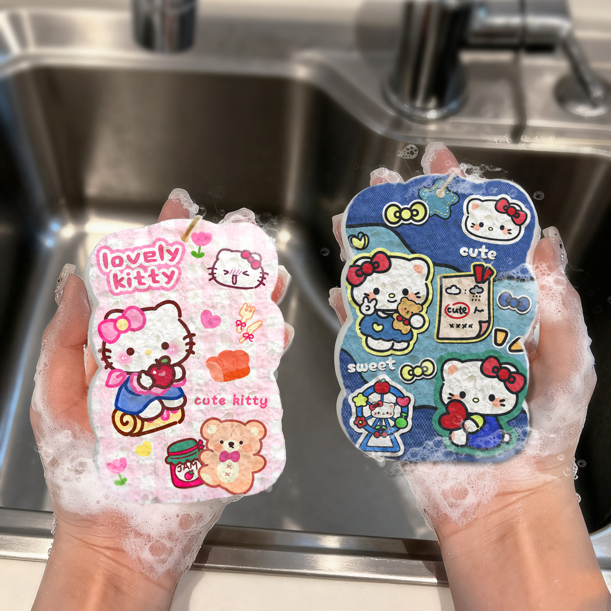 可爱卡通压缩洗碗海绵擦天然木浆厨房刷碗神器洗碗布清洁巾臭