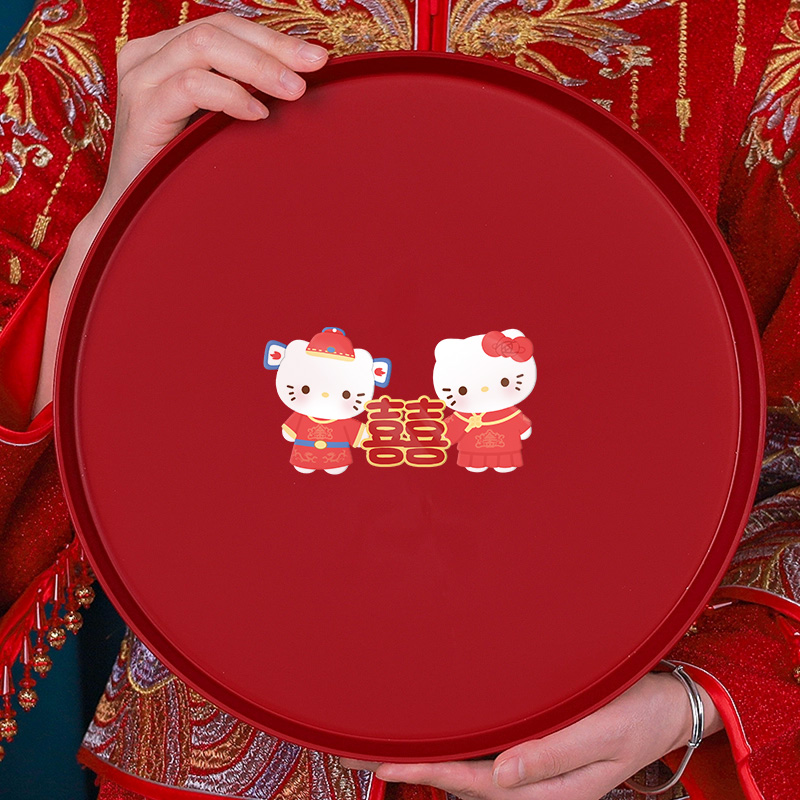 红色喜盘子订婚备婚敬茶婚庆用品大全托盘结婚专用果盘婚礼喜糖盘