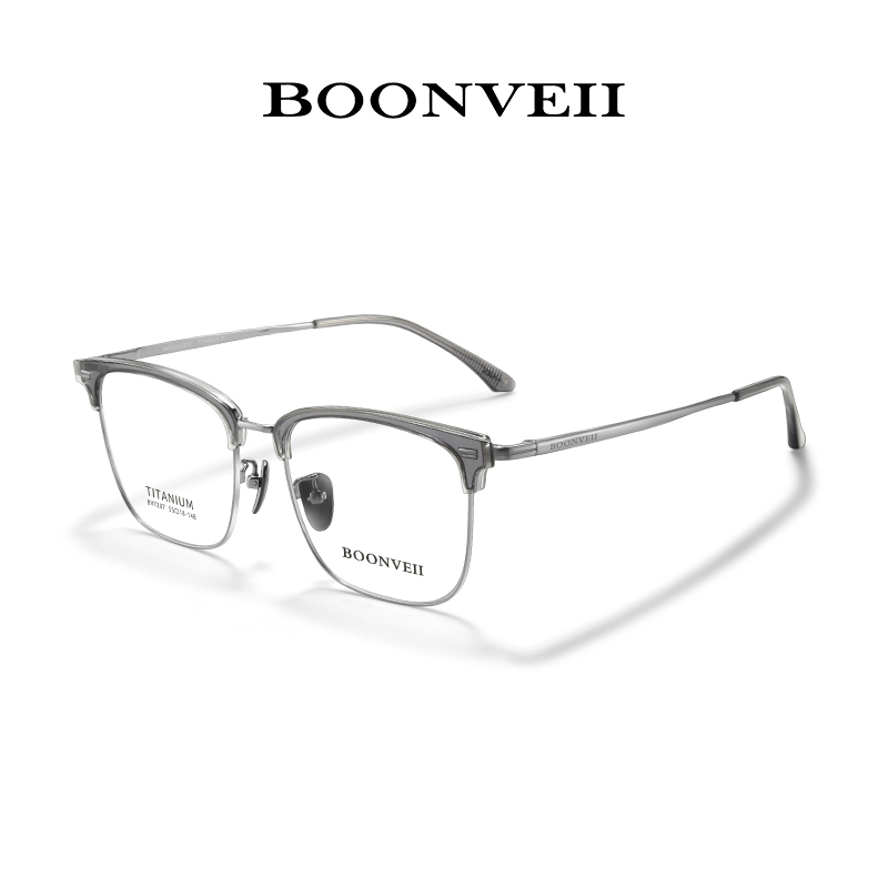 邦唯超轻纯钛半框近视眼镜男