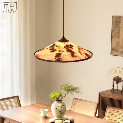 餐厅灯中古风复古文艺术宣纸吊灯升降摇臂餐饮灯宋式侘寂美学灯饰