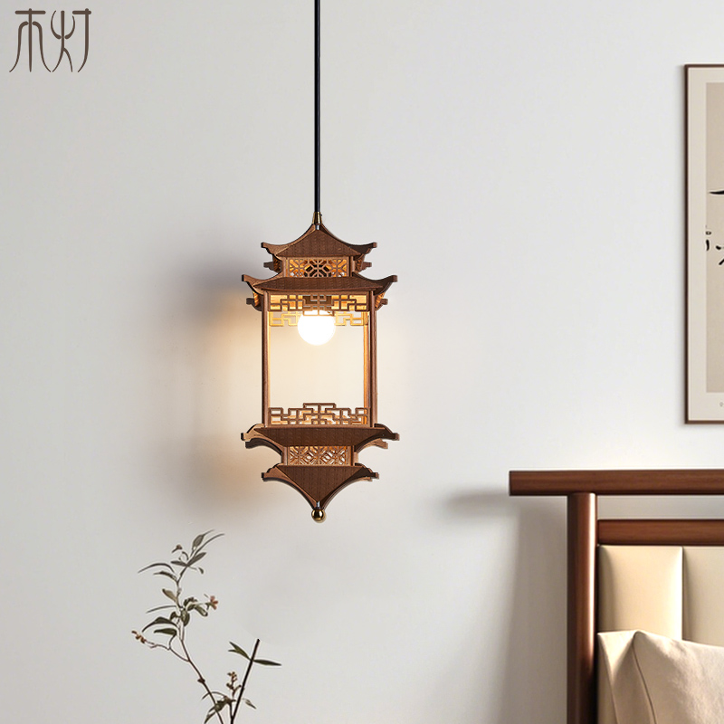 宋代美学吊灯新中式禅意茶室灯仿古风建筑凉亭入户玄关床头吊线灯