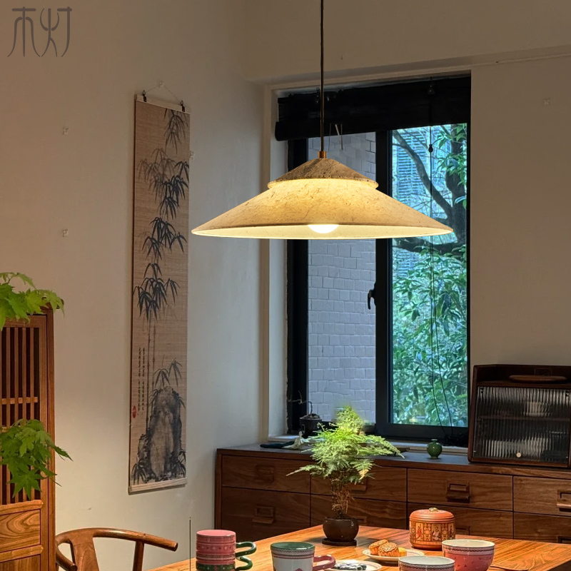 高级感天然洞石手工宣纸吊灯