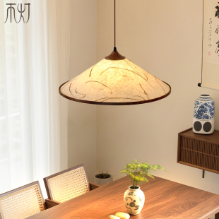 餐厅吊灯中古风宋氏美学新中式禅意仿古日式侘寂宣纸茶室书房摇臂