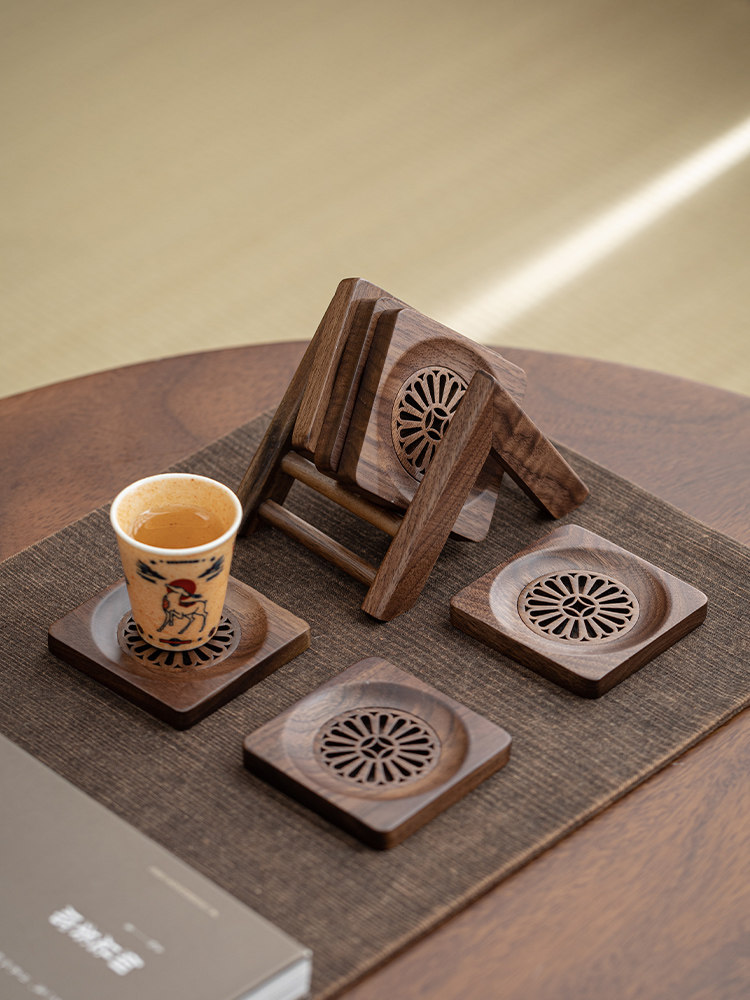 核桃杯垫一套中国实木杯垫储存茶具茶道配件防烫绝缘碟子碟子