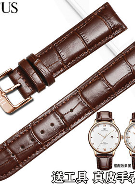 铁达时真皮手表带情侣TITUS天长地久系列针扣表链男女通用16 20mm