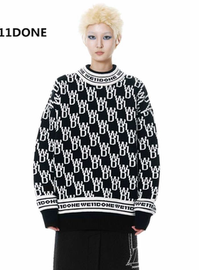 官网WE11DONE 21SS秋冬新款满印老花logo长袖圆领卫衣毛衣针织衫