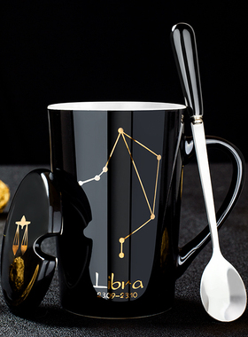 创意个性杯子陶瓷马克杯带盖勺情侣喝水杯男生办公室大容量咖啡杯