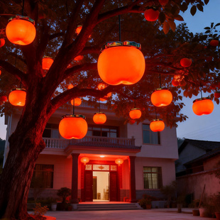 过新年太阳能户外红灯笼挂饰2026春节led装饰柿子灯庭院氛围布置