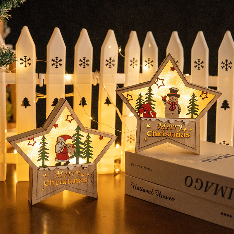 圣诞节装饰品桌面摆件木质星星