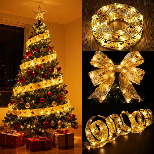 圣诞树装饰发光缎带圣诞氛围丝带