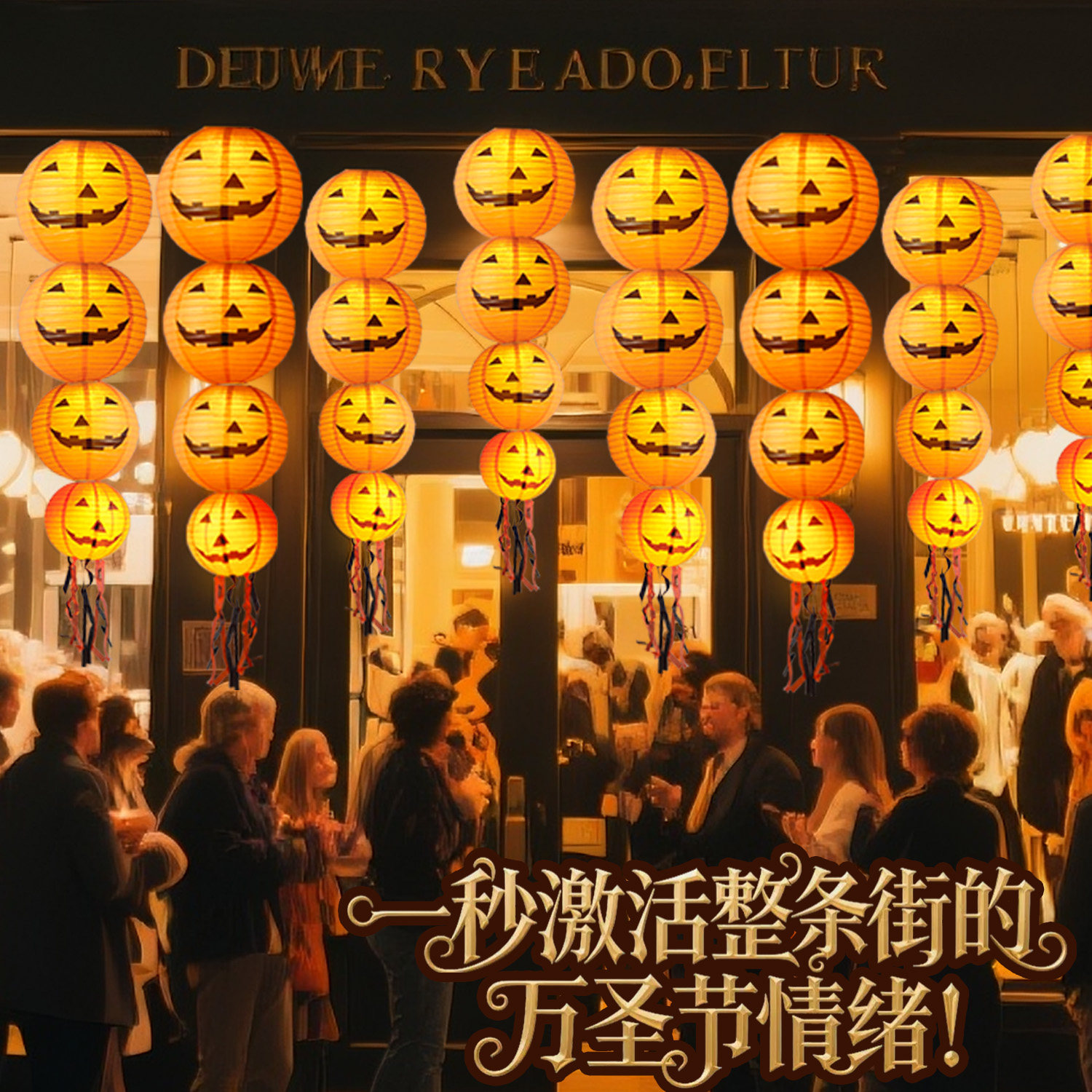 万圣节南瓜纸灯笼串发光拍照道具