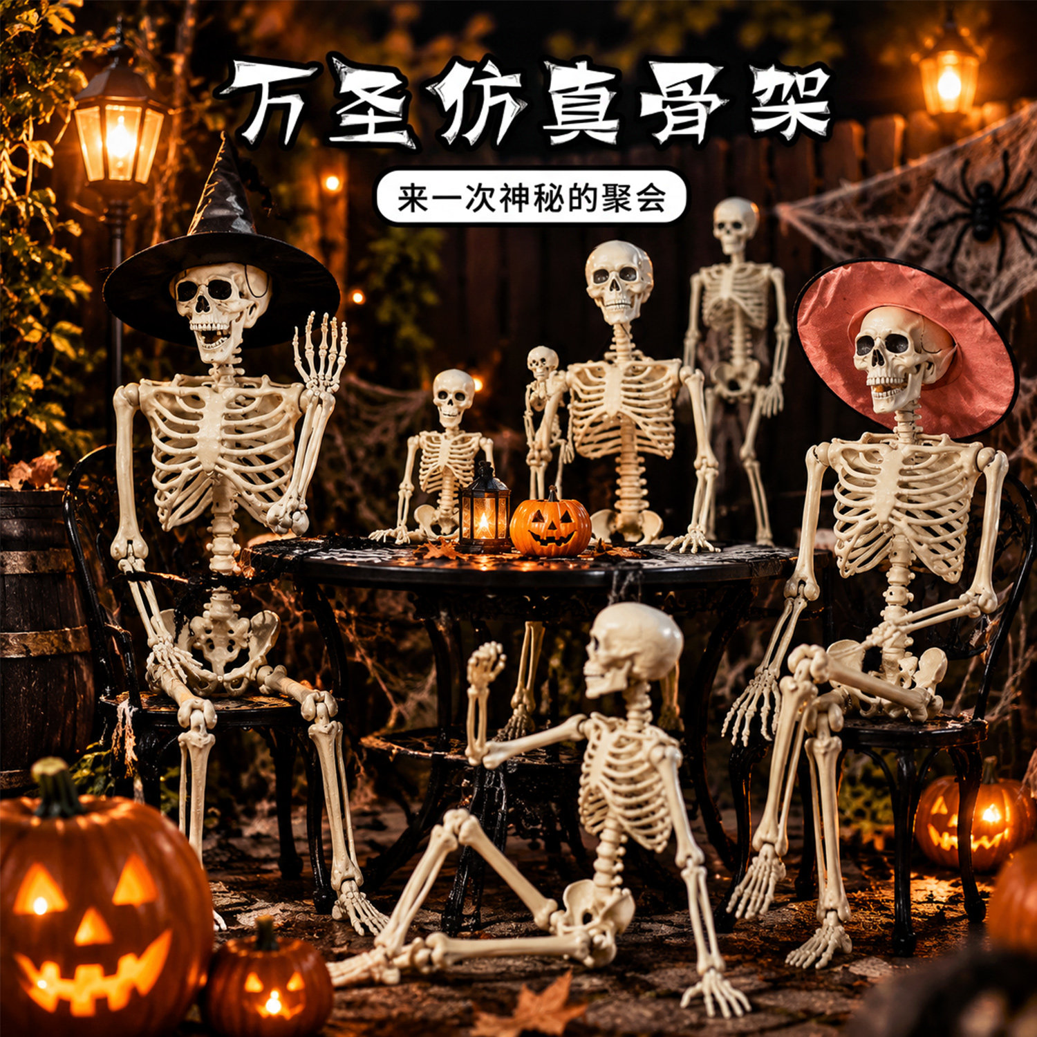 骷髅骨架万圣节装饰人体模型摆件鬼屋密室恐怖气氛围场景布置道具