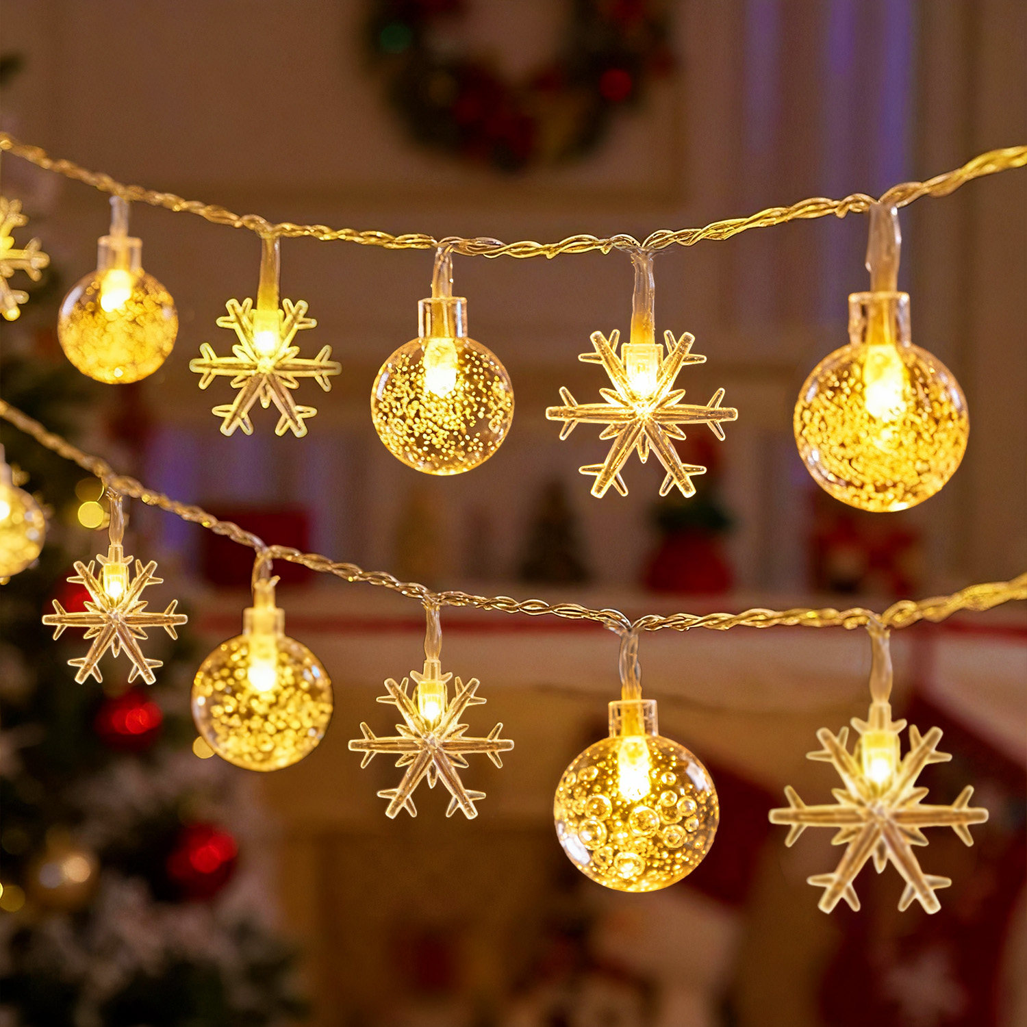 圣诞节雪花led小彩灯闪灯串灯圣诞树装饰场景布置房间户外氛围灯