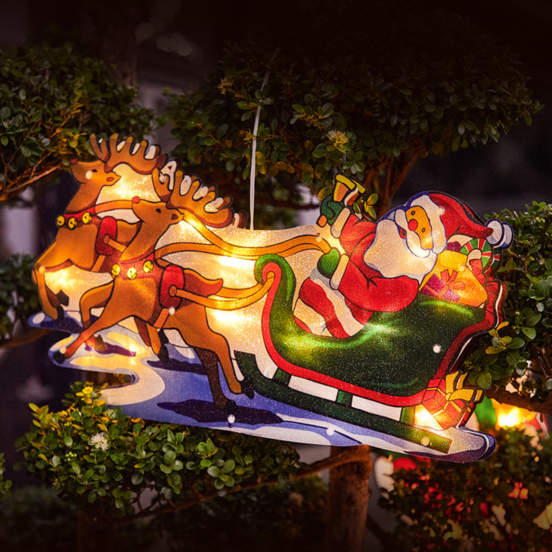 圣诞节装饰品彩灯led圣诞树小挂饰挂件布置圣诞老人小鹿麋鹿拉车