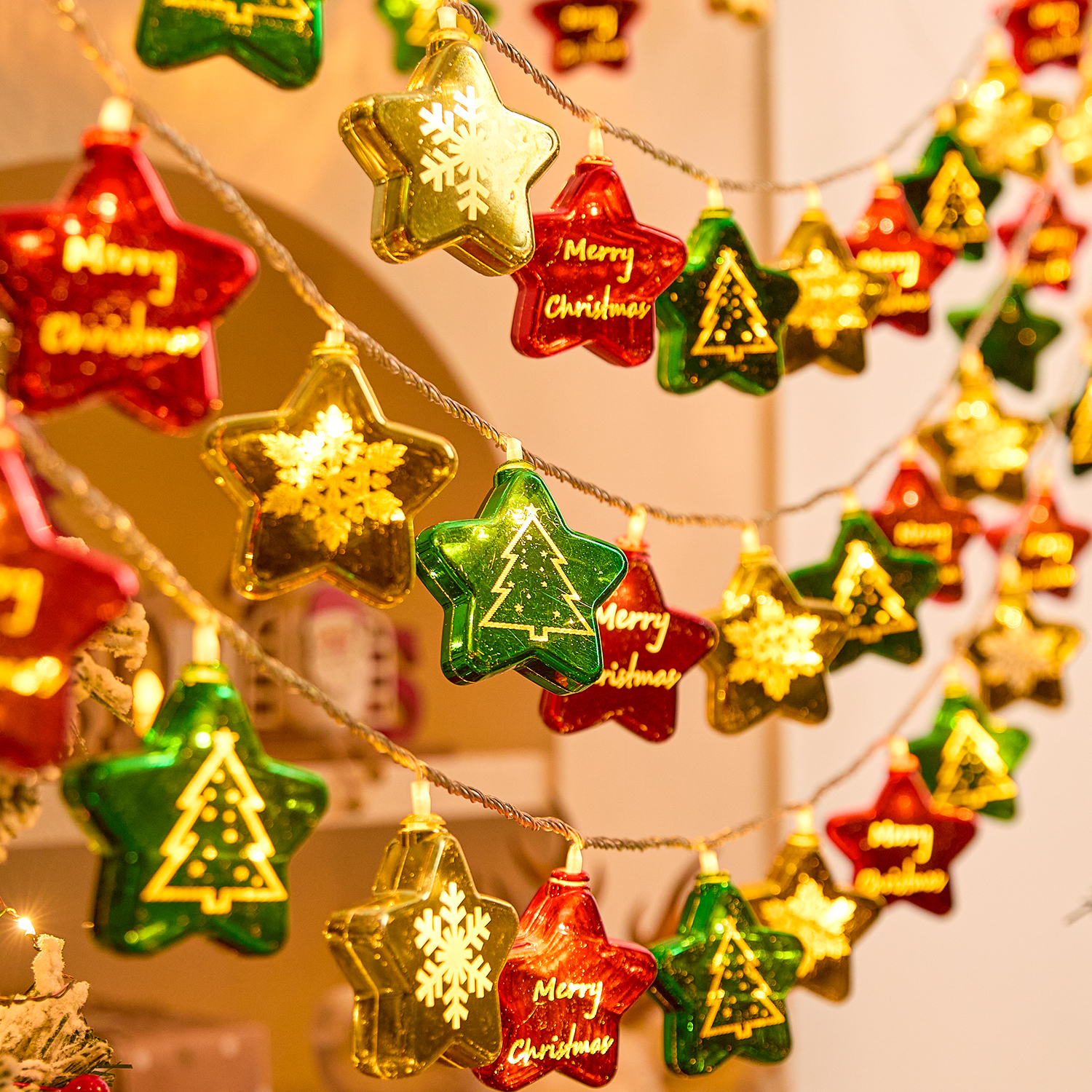 户外LED圣诞球星星灯串圣诞树装